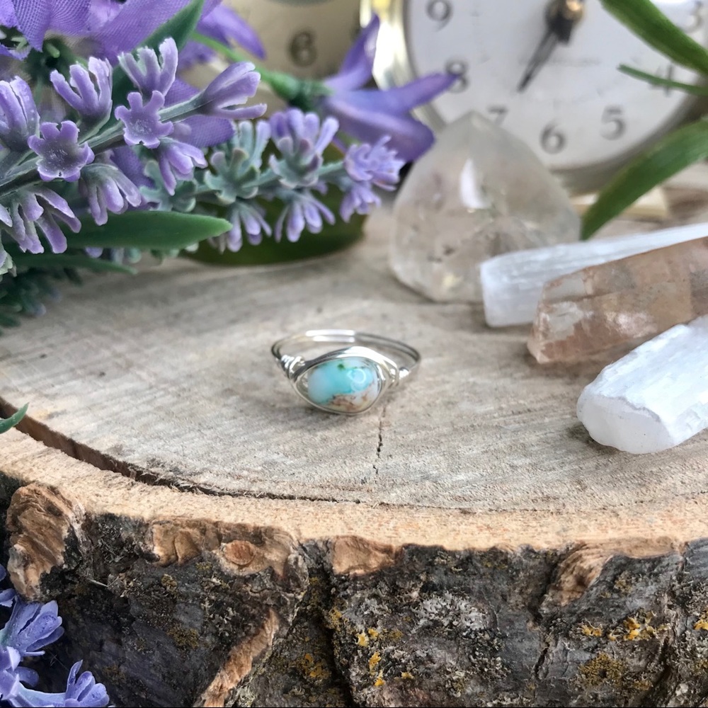 Handmade Silver Plated Blue and Brown Marble Ring